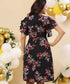 Vneck Front Bow Printed Chiffon Dress
